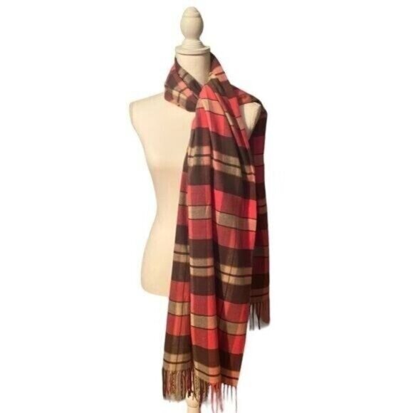 Gap Womens Pink Plaid Scarf Wrap Cabincore Fringe Pink Preppy Academia - Picture 5 of 8